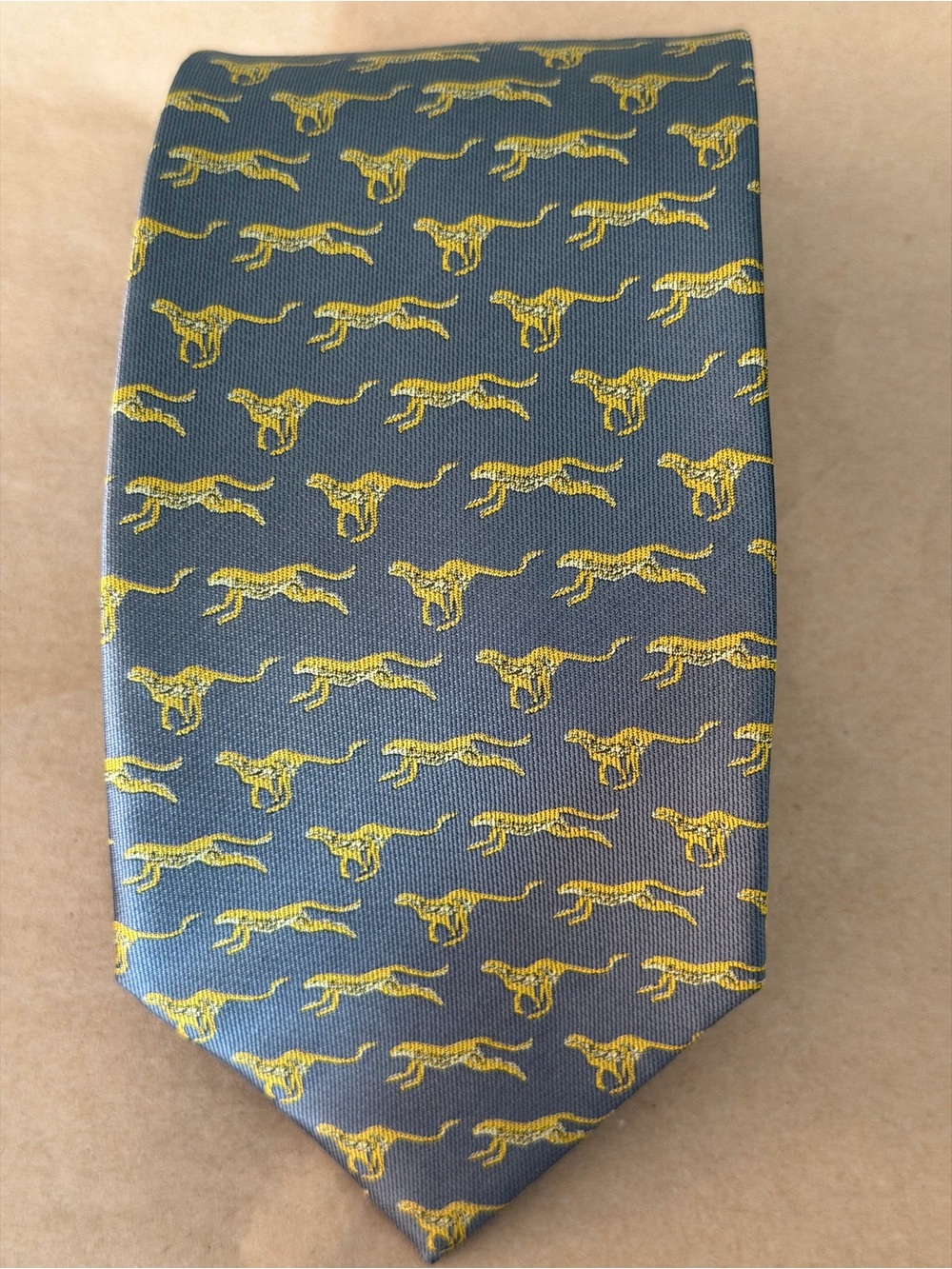 Men's Navy Tie with Yellow Cheetah Pattern